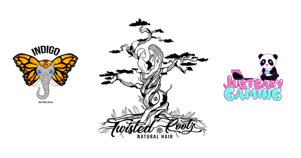 illustrative logo design portfolio header showing custom hand-drawn brand artwork and character illustration