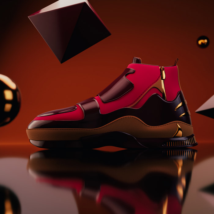 3D Shoe Modeling - Black Sneaker Red