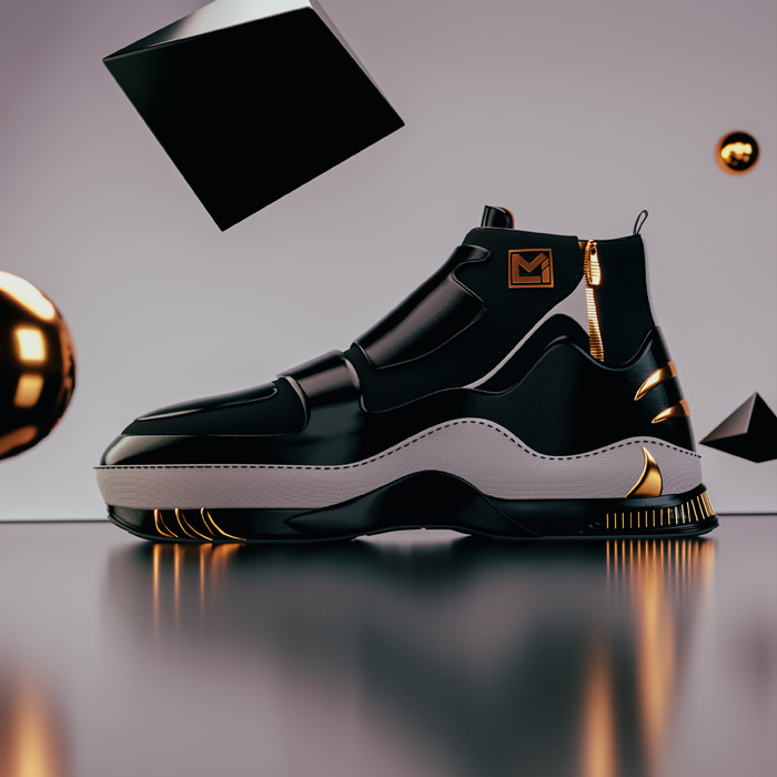 3D Shoe Modeling - Black Sneaker