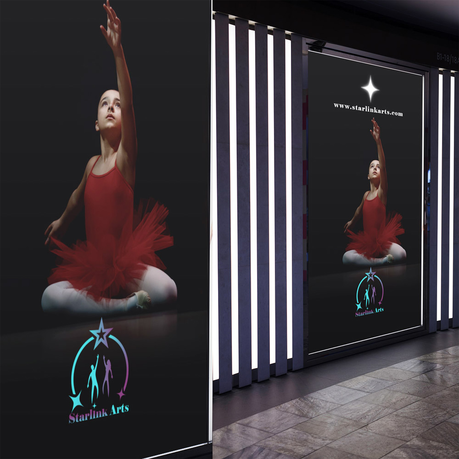 Dance Brand Poster Dance brand promotional poster design showing the Starlink Arts visual identity in use