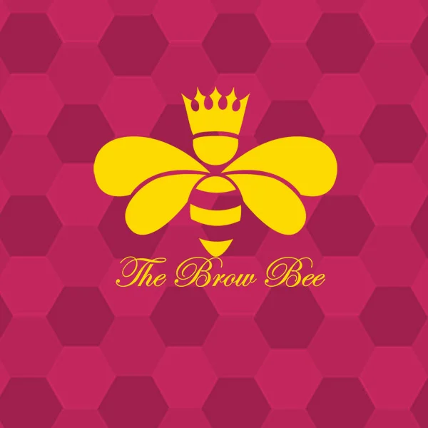 Omaha Branding Services for Beauty Omaha branding services brand pattern design featuring a yellow crowned bee logo centered on a magenta honeycomb-textured background.