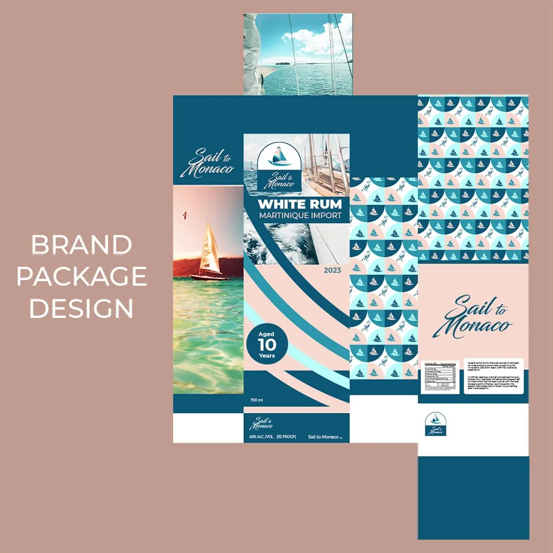 alcohol-branding-package-dieline-layout Flat carton dieline panels for the white rum package on a dusty pink background.