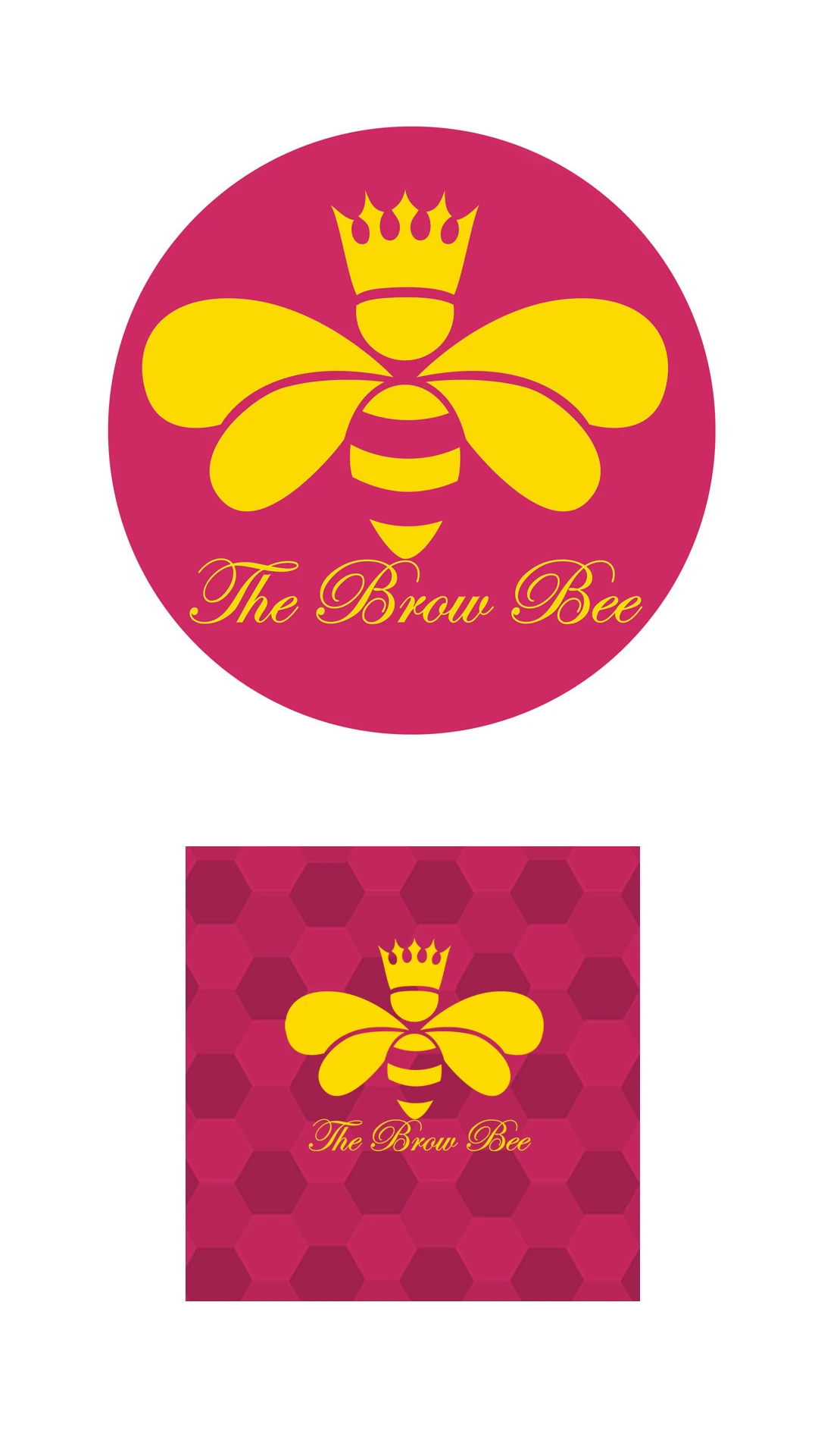 brow-bee-crowned-logo-honeycomb-pattern The Brow Bee crowned bee logo on a pink honeycomb pattern background.