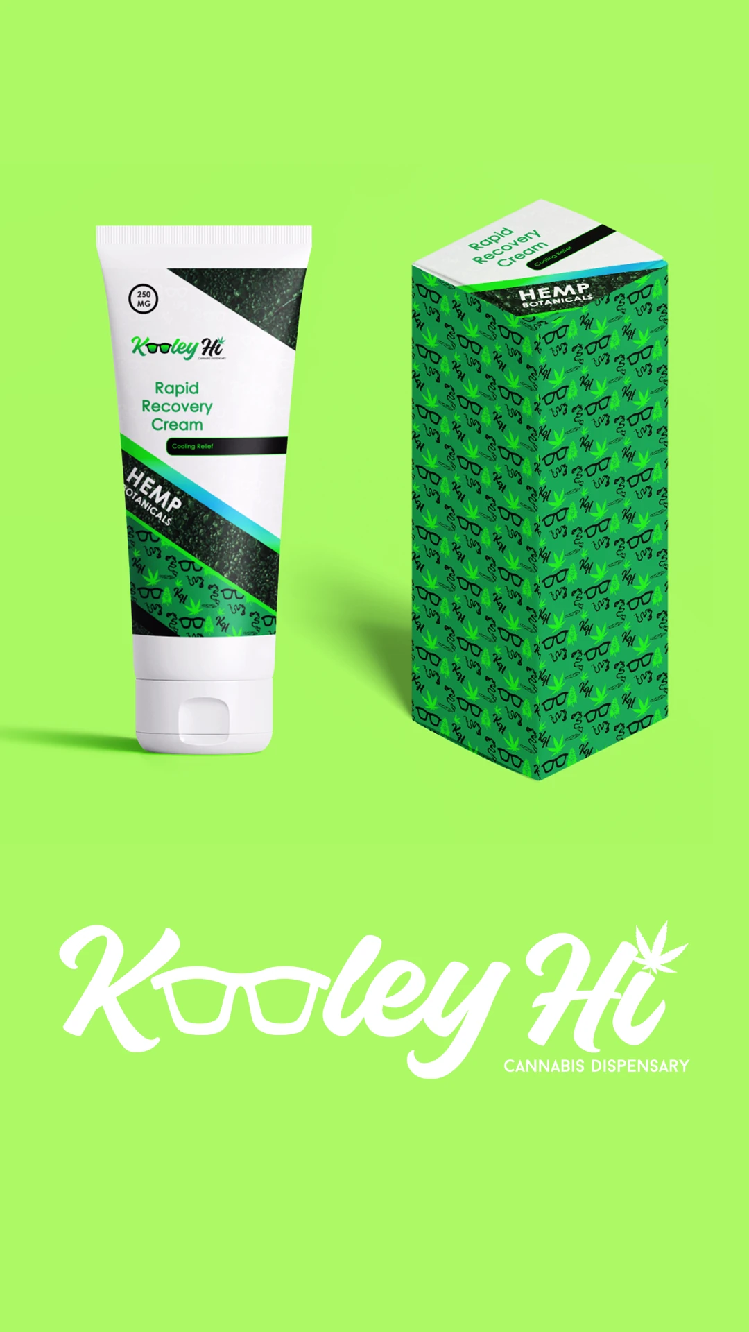 kooley-hi-rapid-recovery-cream-mockup Kooley Hi Rapid Recovery Cream tube and box packaging design mockup.