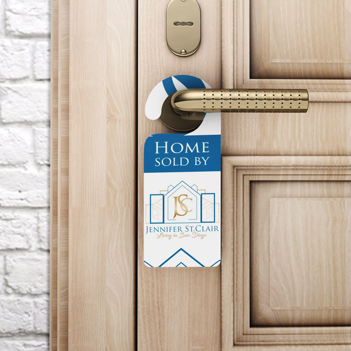 real-estate-agent-logo-door-hanger Real estate agent logo on a door hanger marketing piece for a personal real estate brand