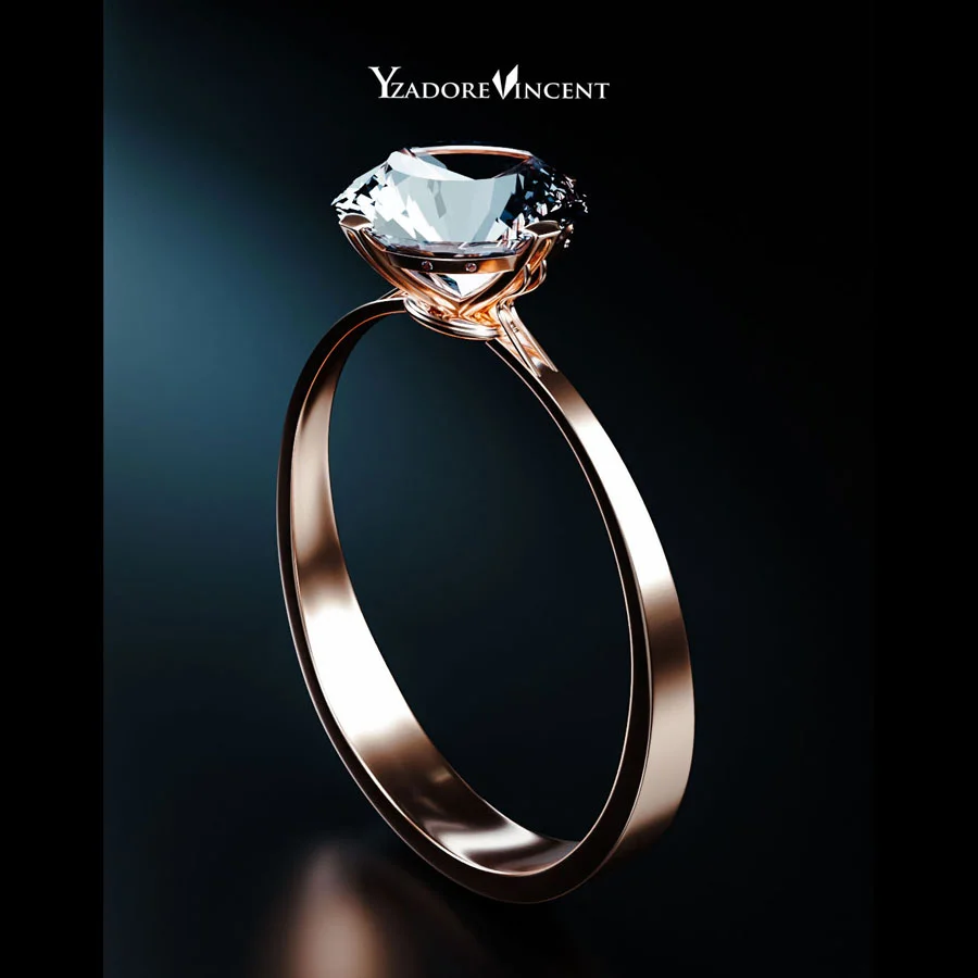rose-gold-solitaire-engagement-ring Rose gold solitaire engagement ring with a brilliant round diamond on a deep dark background