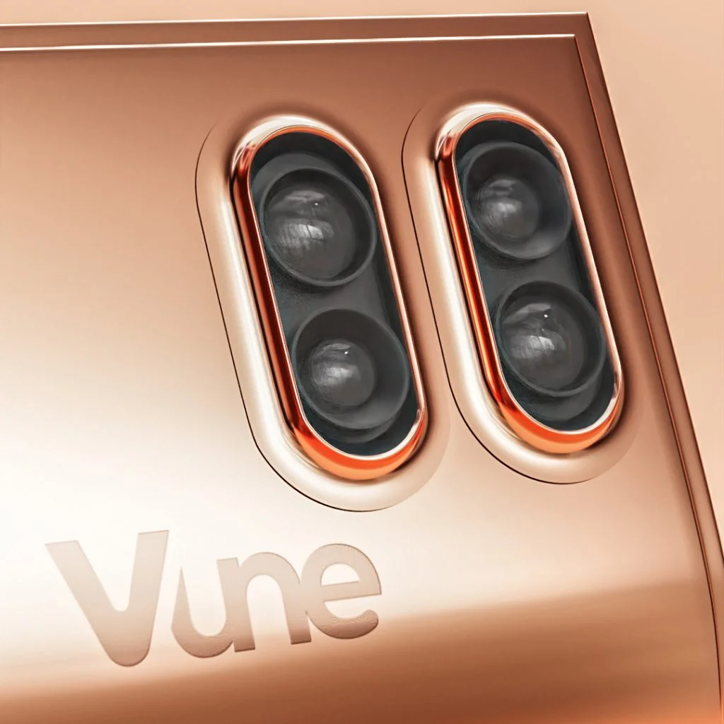smartphone-camera-module-closeup Close-up of a rose gold phone's dual camera module and embossed brand logo