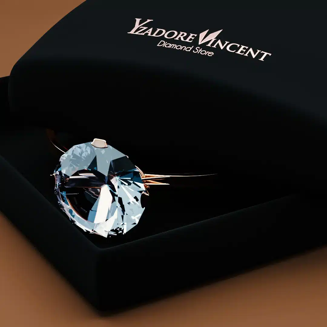 yzadore-vincent-diamond-ring-box Diamond ring resting inside an open black Yzadore Vincent jewelry box.