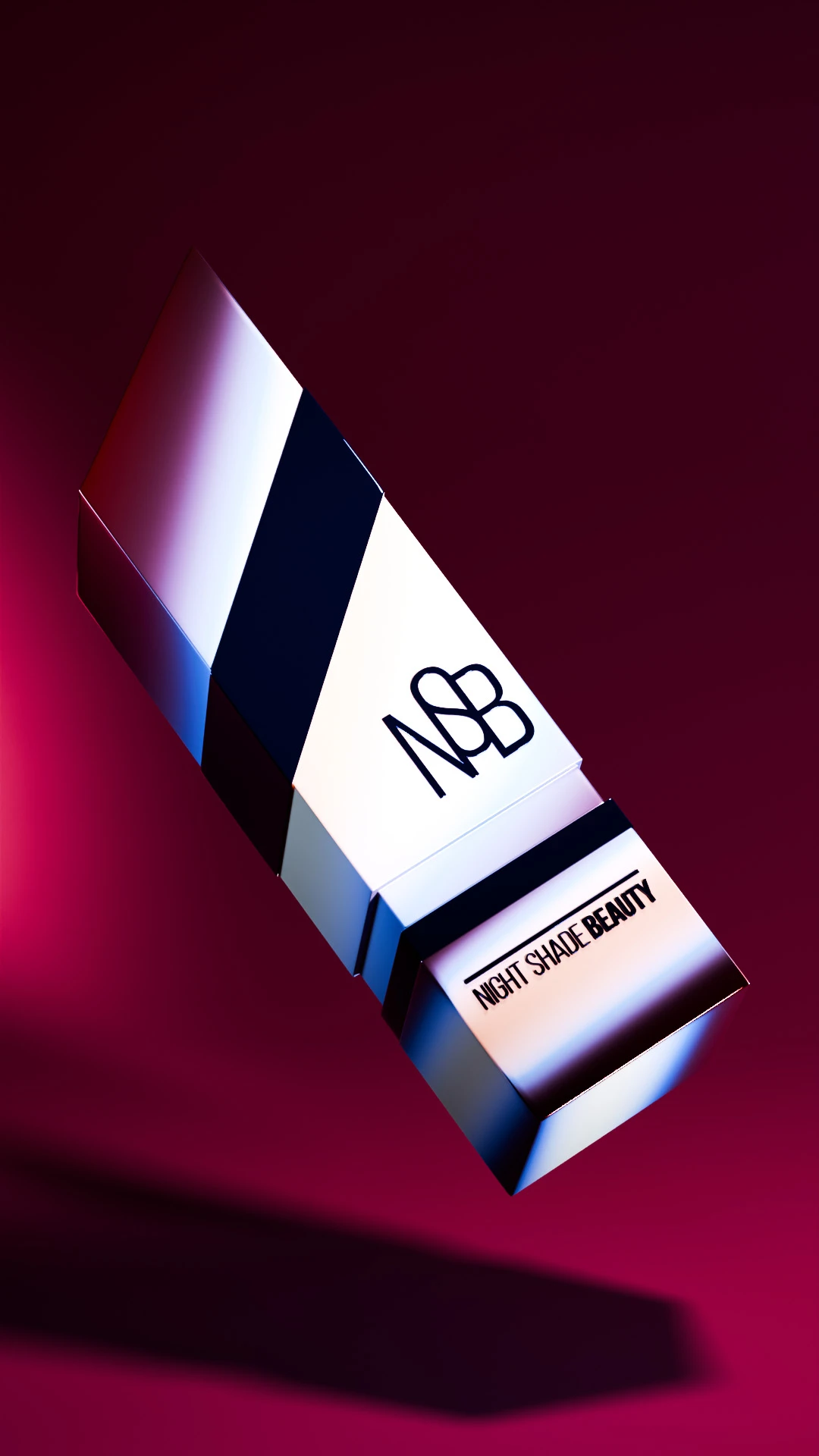 night-shade-beauty-lipstick-tube Night Shade Beauty lipstick tube tilted on a burgundy background.